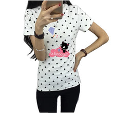 Women Dress Summer New Fashion Female T-shirt Korean Sweet Cartoon Cat Printed Ladies Short Sleeve Tops Factory Outlets