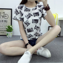 Women Dress Summer New Fashion Female T-shirt Korean Sweet Cartoon Cat Printed Ladies Short Sleeve Tops Factory Outlets