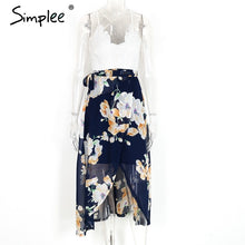Simplee Sexy print lace summer dress Strap deep v neck high waist beach dresses women 2017 new slit backless long dress